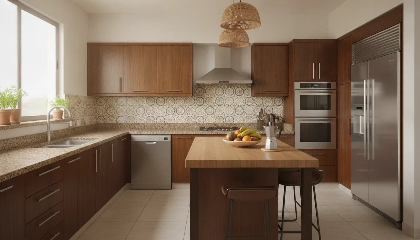Cocina moderna con electrodomésticos de acero inoxidable